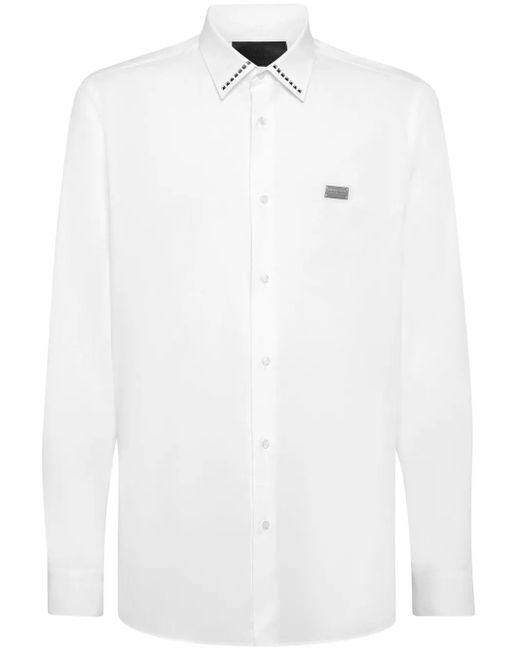 Philipp Plein White Studded Logo Poplin Button-Down Shirt for men