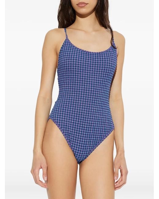 The Upside Blue Gingham-Pattern One-Piece