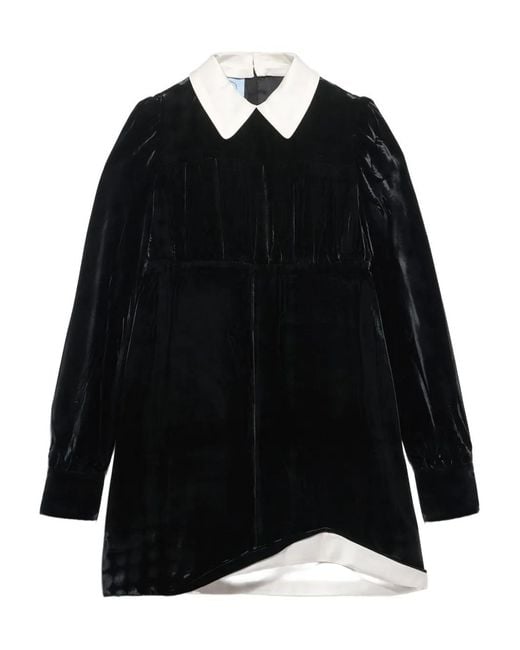Prada Black Robe Courte En Velours À Col