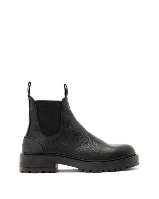 AllSaints Black Mccoy Textured Pull-On Boots for men