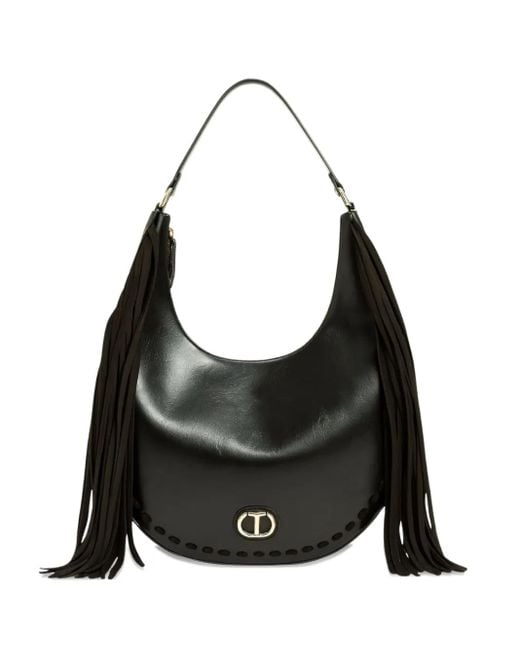Twinset Black Fringe-Detail Shouder Bag