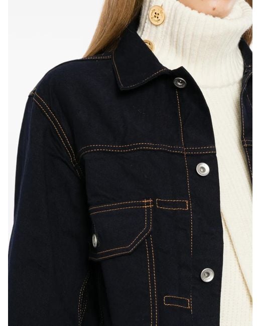 Sacai Black Layered Frayed-Hem Denim Jacket