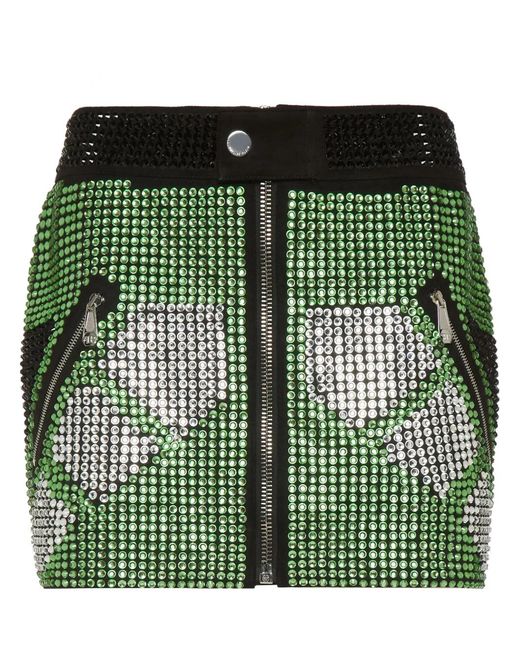 Philipp Plein Green Crystal-Embellished Skirt