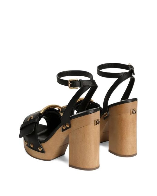 Dolce & Gabbana Black Buckle Studded Sandals