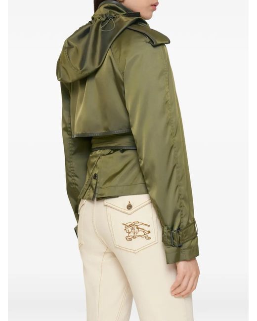 Burberry Green Short Nylon Blend Trench Coat