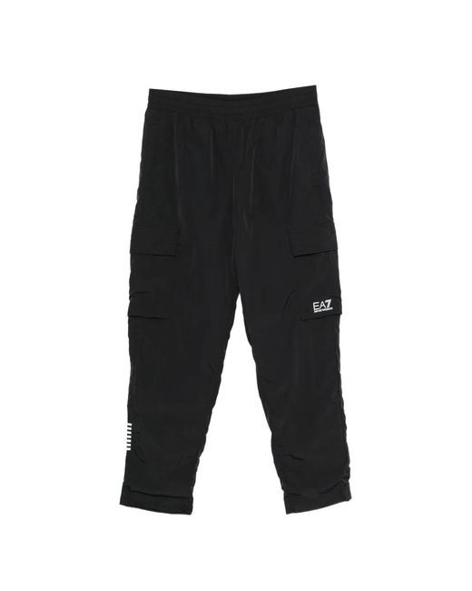 EA7 Black Logo-Print Cargo Pants for men