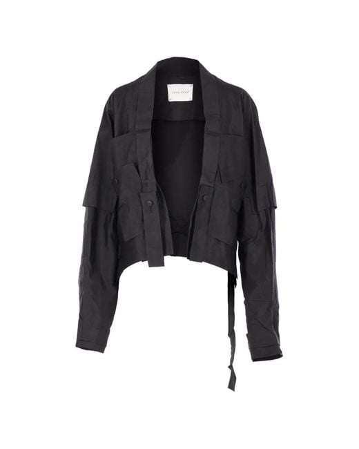 Yehuafan Black Deconstructed Asymmetric Silk Jacket