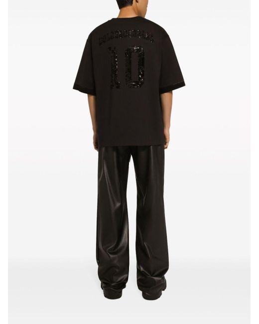 Short-sleeved T-shirt with sequin embellishment Dolce & Gabbana de hombre de color Black