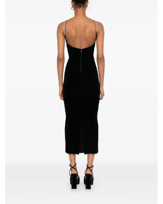 Nissa Black Floral-Appliqué Velvet Midi Dress
