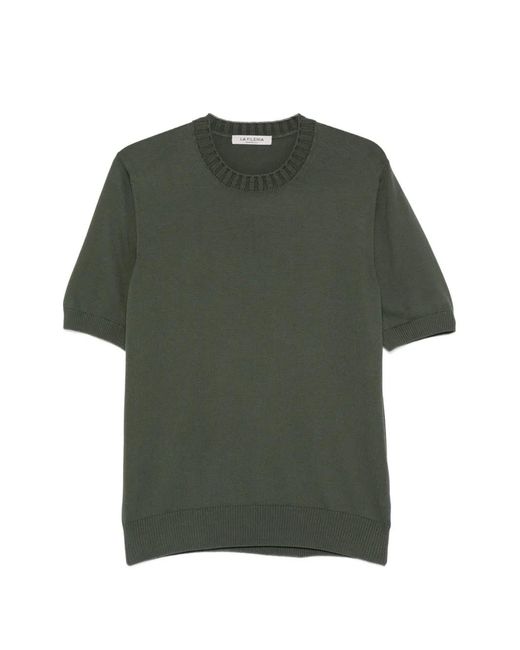Fileria Green Ribbed-Trim Short-Sleeve T-Shirt for men