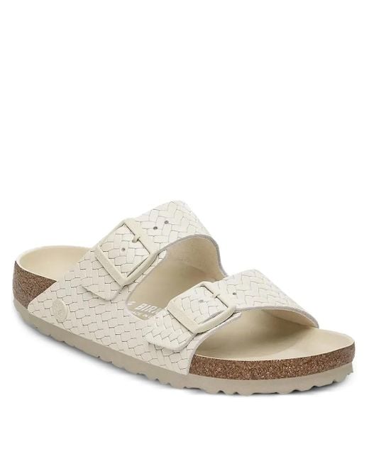 Birkenstock White Arizona Rivet Woven Slides