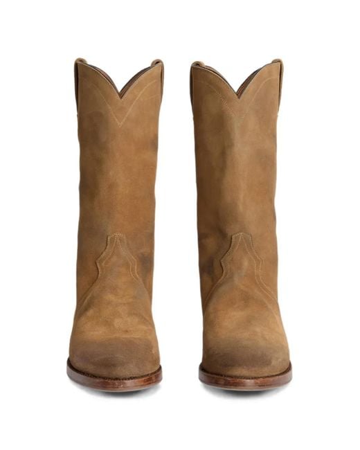 Jil Sander Brown Aged-Effect Round-Toe Boots
