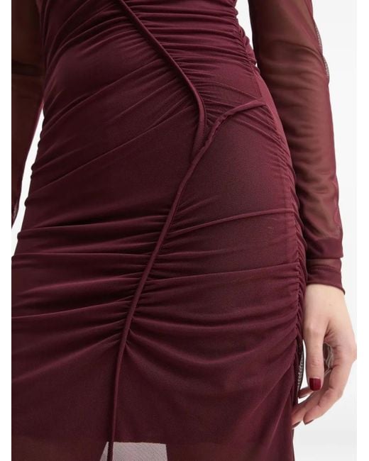 Gestuz Purple Mesh-Paneled Gathered Dress