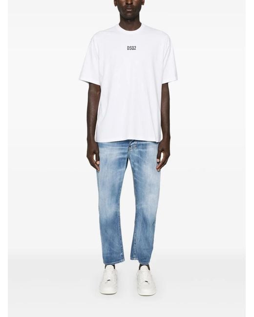DSquared² Blue Stonewashed Cotton Denim Straight Leg Jeans for men