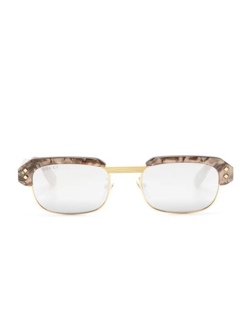 Gucci Natural Logo-Lettering Rectangle-Frame Sunglasses