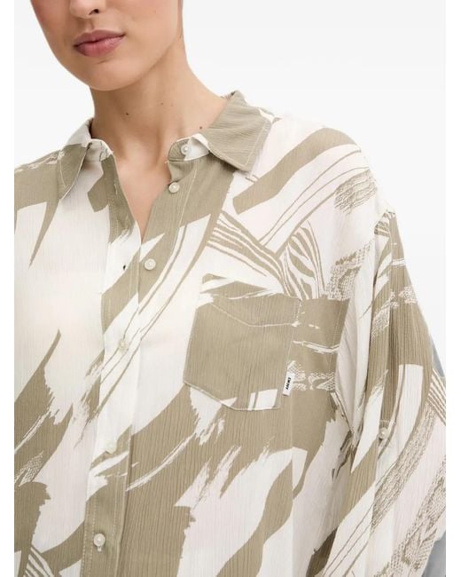 DKNY White Abstract-Print Chest-Pocket Shirt