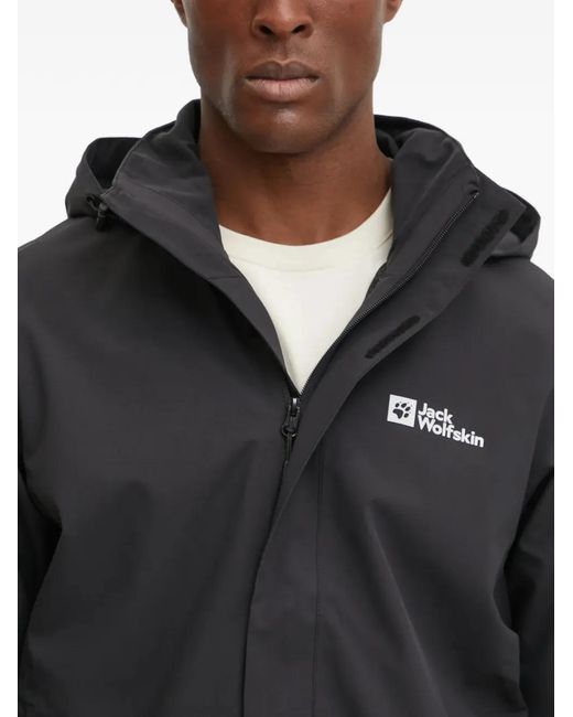 Jack Wolfskin Black Logo Hooded Performance Jacket for men
