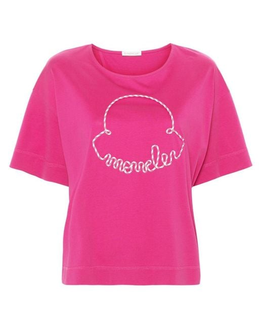 Moncler Pink Logo-patch Cotton T-shirt
