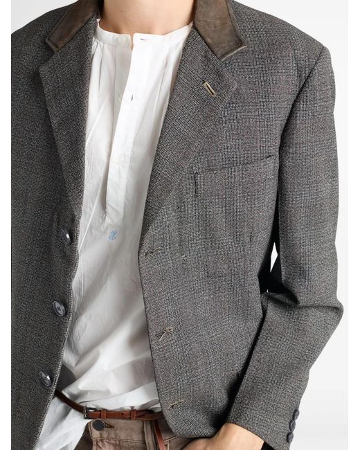 Prada Gray Leather-Collar Single-Breasted Blazer for men