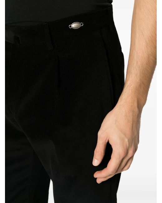 Tagliatore Black Corduroy Straight-Leg Cotton Trousers for men