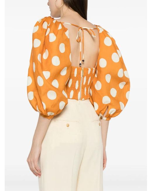Cala De La Cruz Orange Blouse Crop Sami À Pois