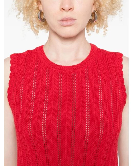 Altuzarra Red Scalloped-Trim Midi Dress