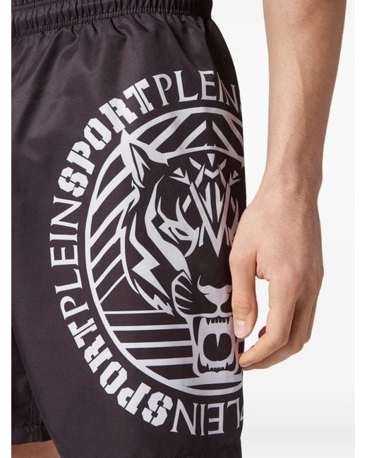 Philipp Plein Blue Logo-Print Tiger Swim Trunks for men