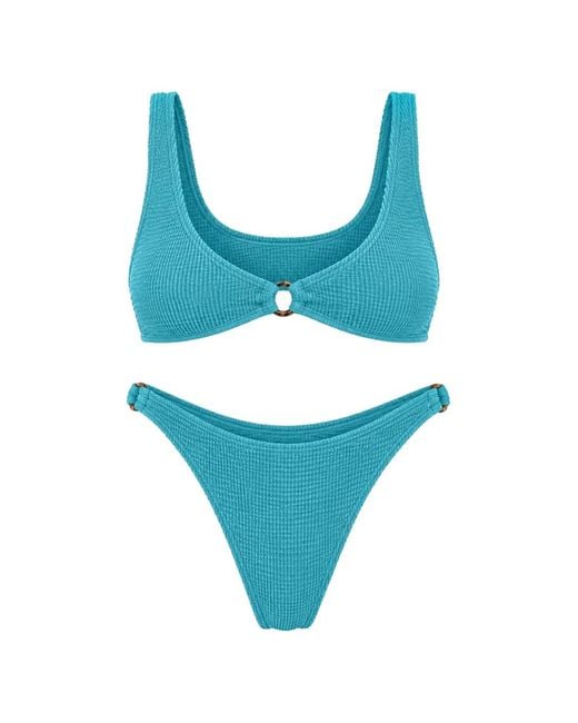 BOUND Blue Crinkled Ring-Detail Bikini
