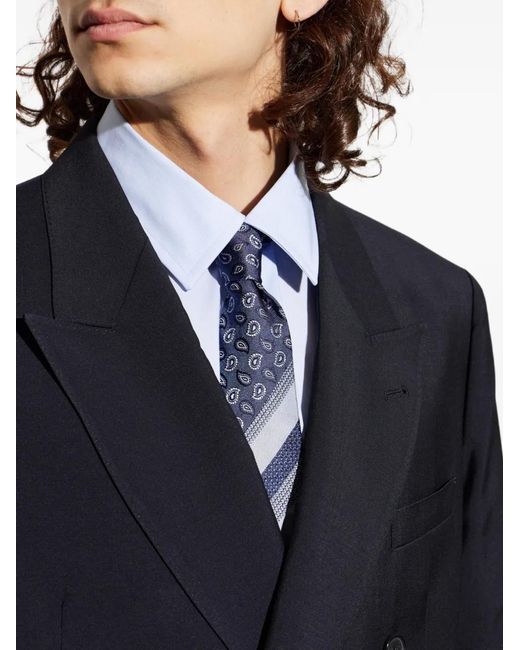 Etro Blue Cravate Rayée À Motif Cachemire for men