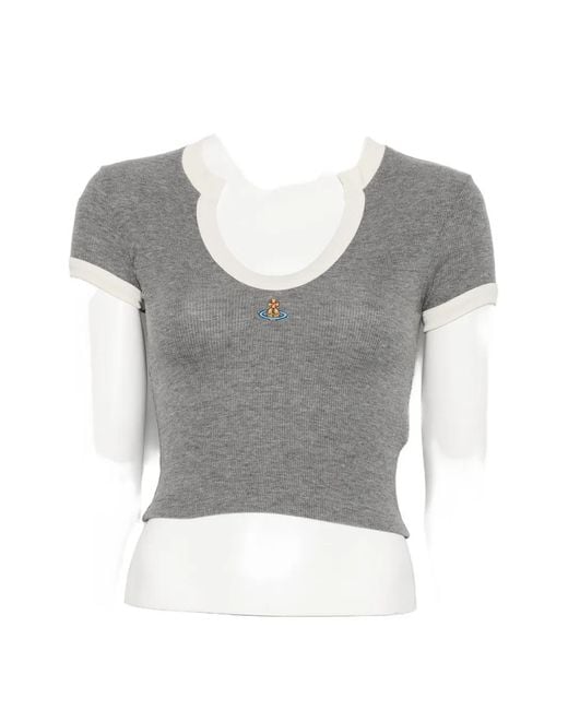 Vivienne Westwood Gray Orb-Embroidered Contrast-Trim T-Shirt
