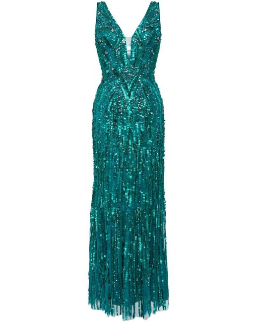 Jenny Packham Green Raquel Crystal-embellished Gown