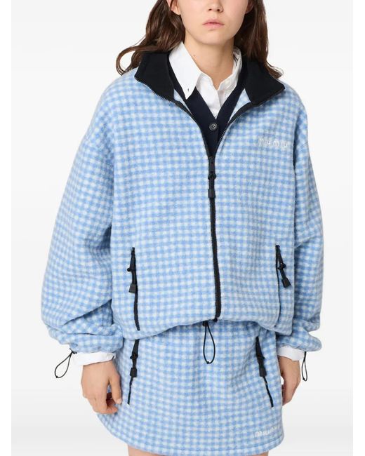 Miu Miu Blue Logo-Embroidery Cardigan