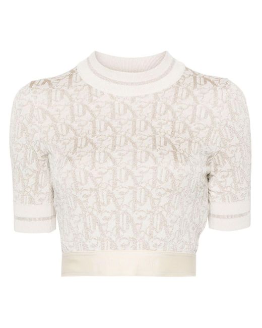 Palm Angels Monogram Bijgesneden Top In Lurex Knit in het White