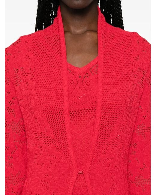 Blugirl Blumarine Red Crochet-Knit Long-Line Cardigan