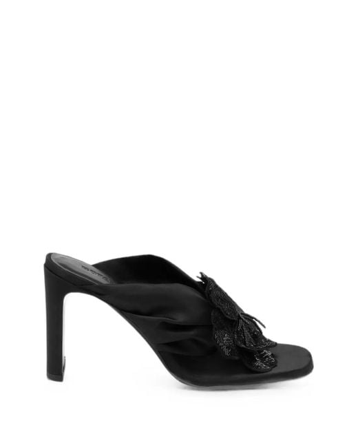 ROTATE BIRGER CHRISTENSEN Black Satin-Tongue Flower Sandals