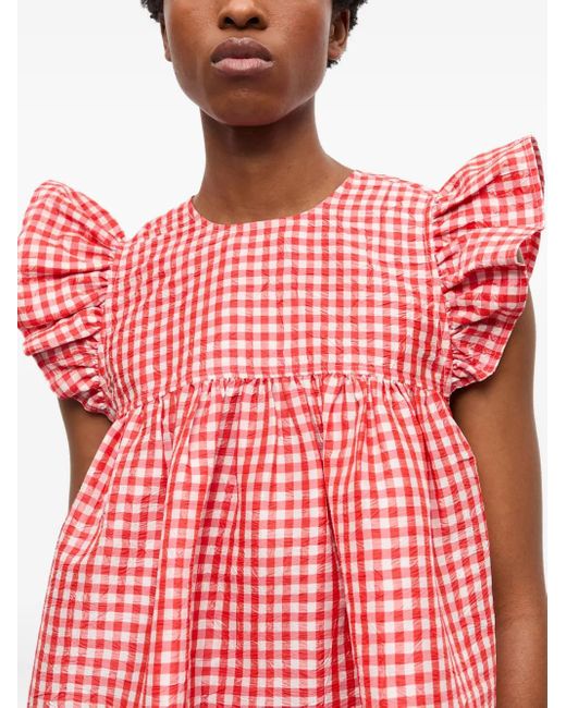 Ganni Red Gingham-Print Dress