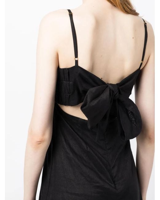 Faithfull The Brand Black Square-Neck Linen Midi Dress
