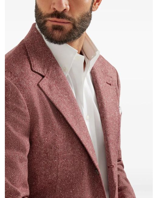 Brunello Cucinelli Pink Herringbone Deconstructed Blazer for men