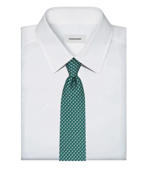 Ferragamo Green Cravate En Soie À Imprimé Graphique for men
