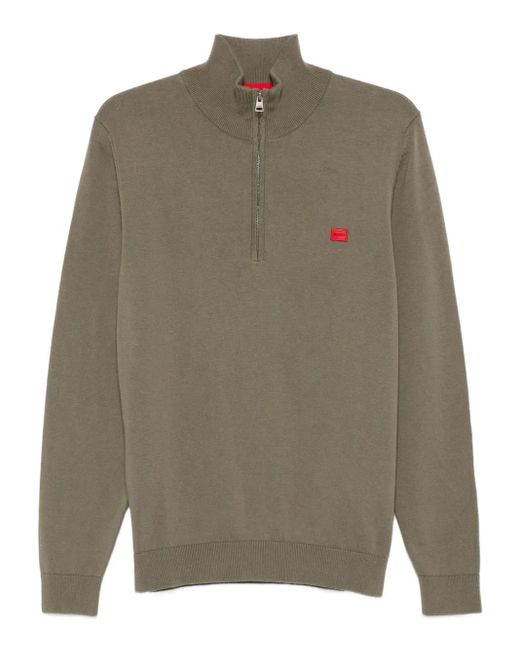 HUGO Gray Half-Zip High-Neck Sweater for men