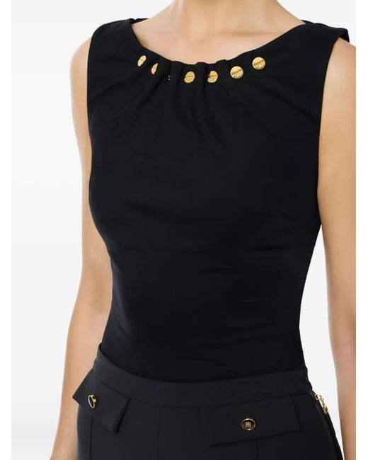 Elisabetta Franchi Black Jewel-Button Top