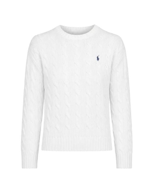 Polo Ralph Lauren White Cable-Knit Logo-Embroidered Cotton Jumper