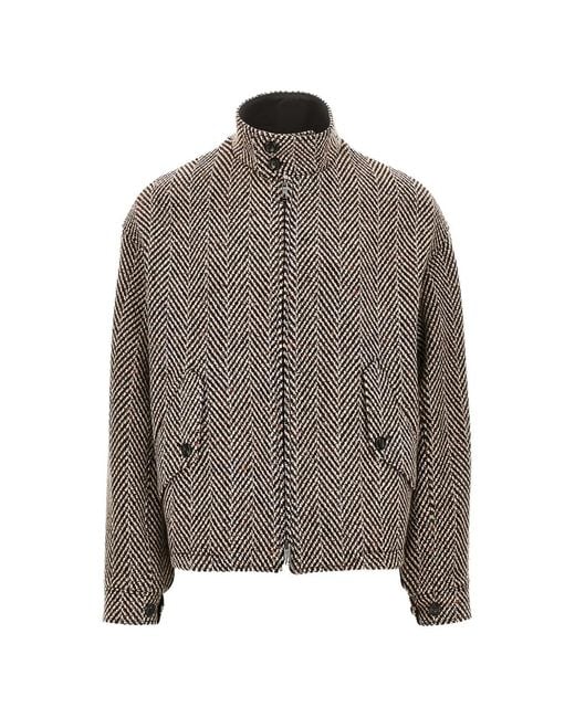 Emporio Armani Brown Chevron-Pattern High-Neck Jacket for men