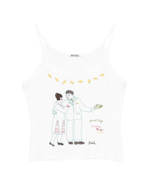 Bode White Graphic-Print Ribbed Top