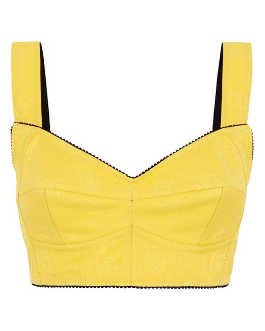 Dolce & Gabbana Yellow Logo-jacquard Cropped Bustier Top