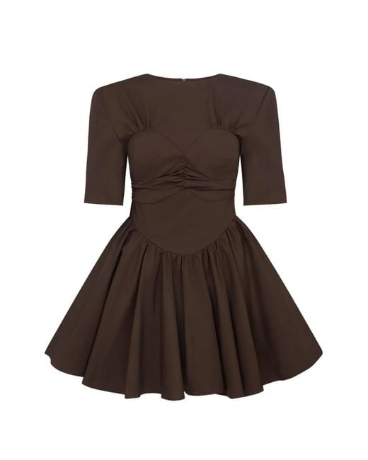 Violante Nessi Brown Timothee Short-Sleeve Pleated Mini Dress