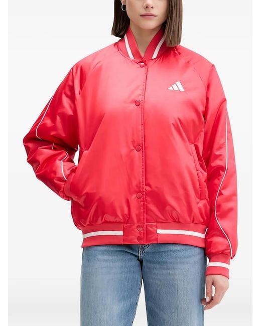 Adidas Red Embroided Bomber Jacket