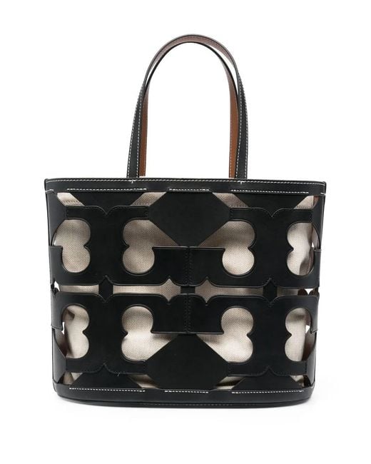 Tory Burch Black Cutout Logo Leather Tote Bag