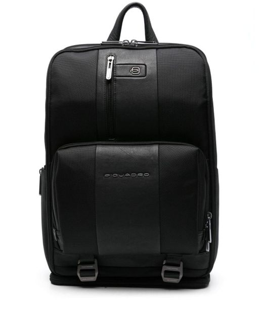 Piquadro Black 15,6" Laptop Leather Backpack for men