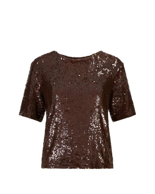 P.A.R.O.S.H. Brown Sequin-Embellished Short-Sleeve T-Shirt
